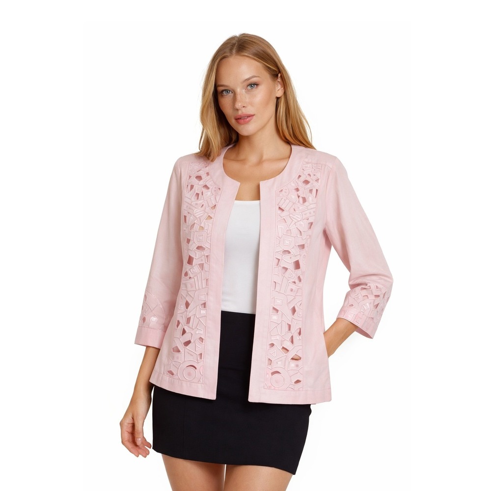 Bob Mackie Wearable Art Open Jacket Blazer Women's Size 2X Pink Linen Blend